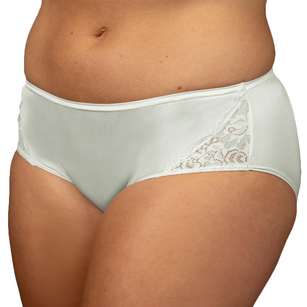 Shadowline Nylon Hipster Panty with Lace Insert 3 Pack-Silver-9