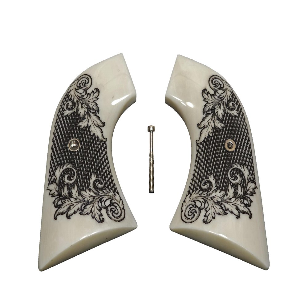 Faux Ivory Floral Checkered Ruger New Vaquero Grips