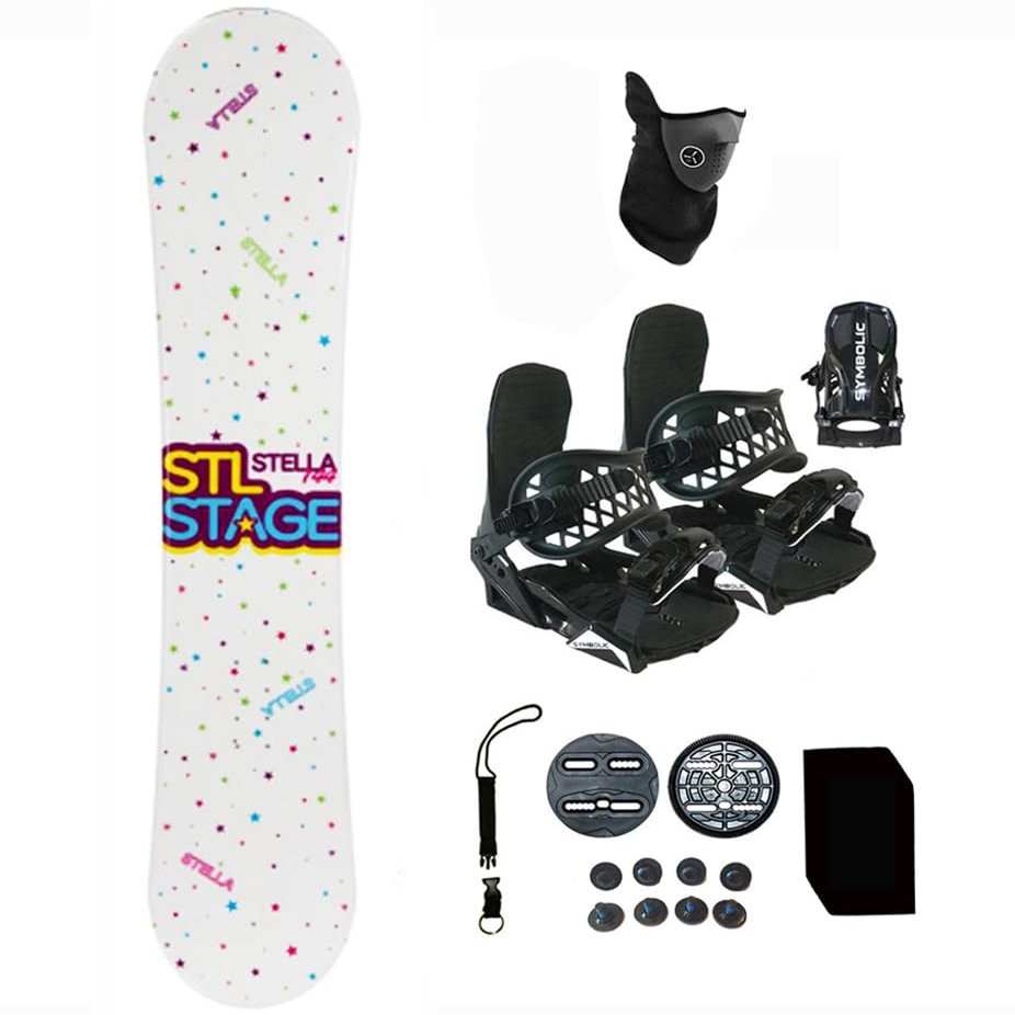 Symbolic Stella 140cm 144cm Snowboard and Black Bindings Package Leash, Stomp, Mask Women Girls Kids (144-Camber+XS Binding(Kid 1-6) rmt12)