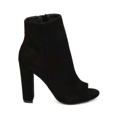 Wild Diva Morris-03 Women's Stylish Peep Toe Slouch Ankle Boots Chunky Stacked Heels Bootie Black Suede 10