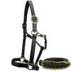 Country Pride Fancy Stitched Padded Halter and Lead, Padded Leather Crown and Nose w/Elegant Stitching, Double Buckle Crown, Adjustable Chin, Matching Lead with Chain, Durable Halter (Black, Large) view 2