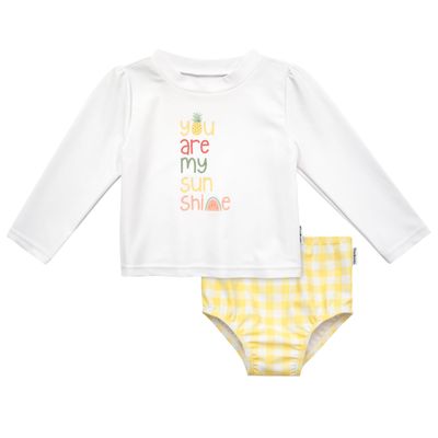 Gerber Baby Girls Baby Toddler Long Sleeved Rashguard Swim Bathing Suit Set Yellow Fruit 3-6 Months