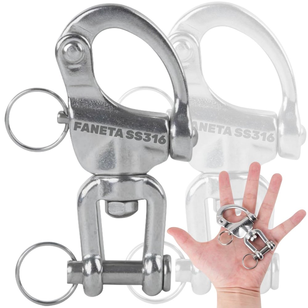 Faneta Stainless Steel 316 Swivel Eye Snap Shackle - Marine Grade Quick Release Jaw Swivel Sailboat Shackles - Marine Boat Sailing Rigging - for SCBA Mask & Spinnaker Halyard - Pack of 2 (2.75 inch)