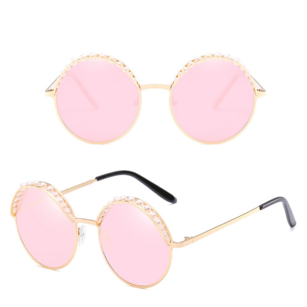 HPIRME Pearls Round Sunglasses Women Female Mirror Eyewear Ladies,3,One size