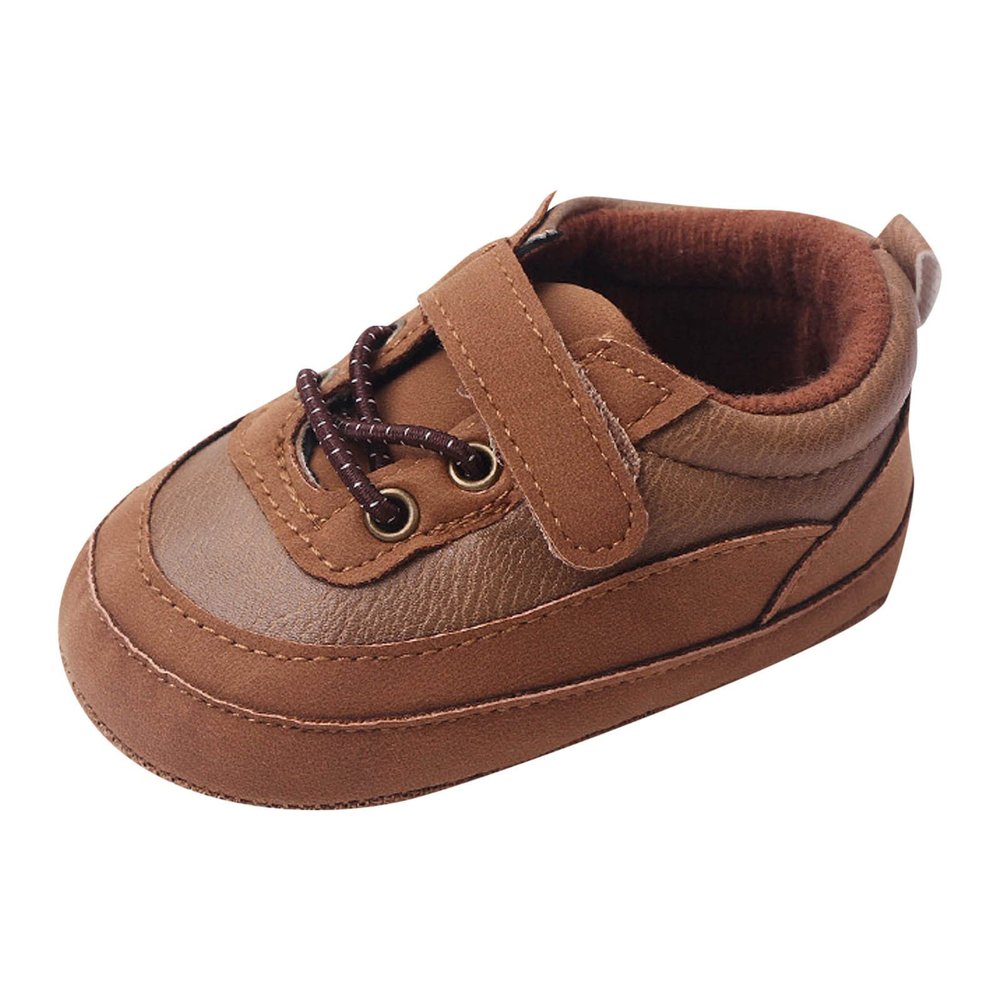 Baby Girls Boys PU Leather Shoes Floor Sports First Walking Shoes Soft Sole High Top Ankle Sneakers (Brown, 5 Infant)