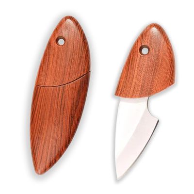 GLIART Portable dolphin shaped imitation wood grain draped handle pocket knife, keychain knife, suitable for unpacking, fruit cutting, outdoor hiking, fishing, camping