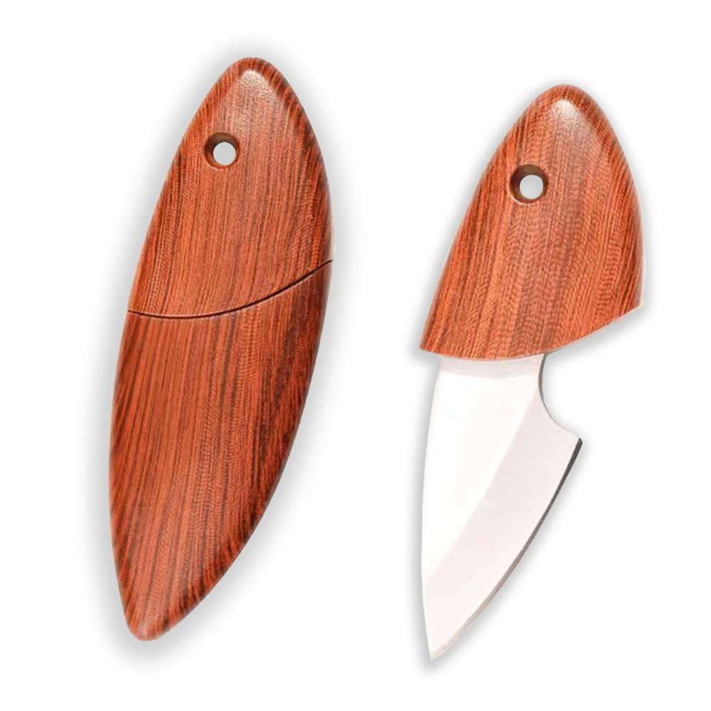 GLIART Portable dolphin shaped imitation wood grain draped handle pocket knife, keychain knife, suitable for unpacking, fruit cutting, outdoor hiking, fishing, camping