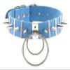 AKYLDI PU Leather Rivets Choker Gothic Necklace Neck Strap Adjustable Punk Double Metal Ring Collar Buckle Neck Accessories (Color : Blue) view 1