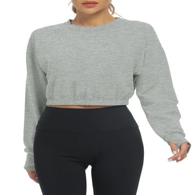 Bestisun Long Sleeve Workout Crop Tops Dance Gym Shirt Yoga Sports Clothes for Women Heather Gray S