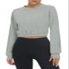 Bestisun Long Sleeve Workout Crop Tops Dance Gym Shirt Yoga Sports Clothes for Women Heather Gray S view 2