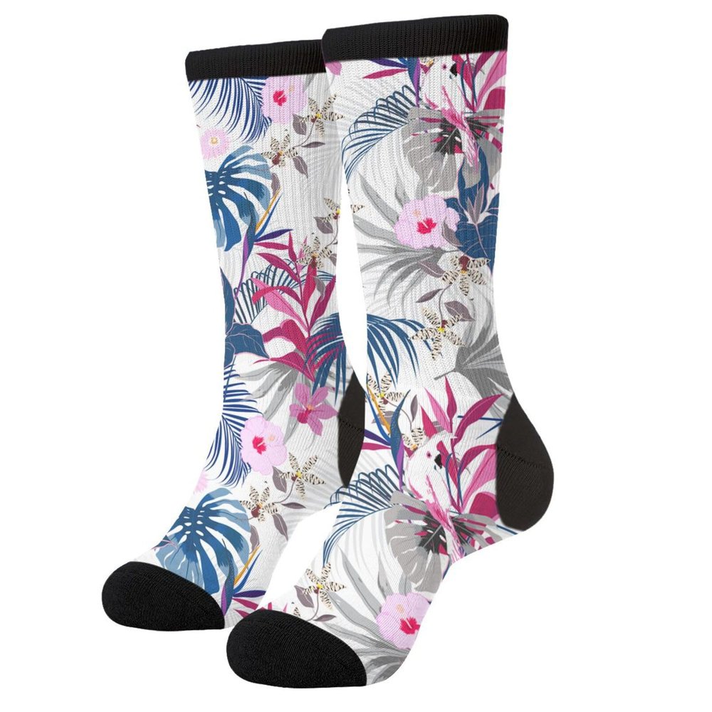 Aoojanu Summer Tropical Exotic Forests Flower Women'S Novelty Crew Socks Casual Funny Crazy Dress Socks