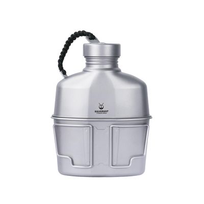SILVERANT Camping Canteen Titanium Military Canteen Mess Kit Ultralight Camping Mug with Carry Pouch & Cup Foldable Handle -Bottle 1000ml, Cup 600ml (Canteen with Paracord)
