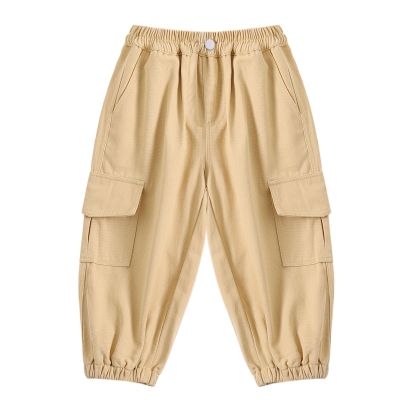 JWWN Little Boys Cargo Jogger Pants Toddler Kids Multi Pocket Twill Casual Trousers with Elastic Hem (Khaki,24Months)