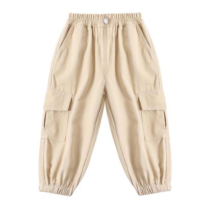 JWWN Little Boys Cargo Jogger Pants Toddler Kids Multi Pocket Twill Casual Trousers with Elastic Hem (Beige,4Years)