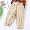JWWN Little Boys Cargo Jogger Pants Toddler Kids Multi Pocket Twill Casual Trousers with Elastic Hem (Beige,4Years) view 2