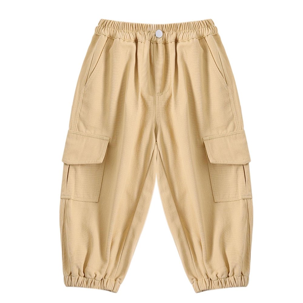 JWWN Little Boys Cargo Jogger Pants Kids Multi Pocket Twill Casual Trousers with Elastic Hem (Khaki,6Years)