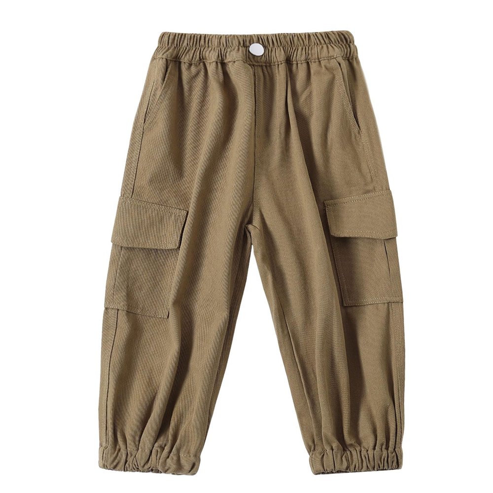 Little Boys Cargo Jogger Pants Toddler Kids Multi Pocket Twill Casual Trousers with Elastic Hem (ArmyGreen,4Years)