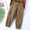 Little Boys Cargo Jogger Pants Toddler Kids Multi Pocket Twill Casual Trousers with Elastic Hem (ArmyGreen,4Years) view 3