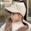 Vikodah Messy-Bun Ponytail-Knit-Visor Beanie-Hat for Littles Girls 2 to 7 Years Outdoor Warm Basball-Cap Beige view 3