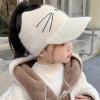 Vikodah Messy-Bun Ponytail-Knit-Visor Beanie-Hat for Littles Girls 2 to 7 Years Outdoor Warm Basball-Cap Beige view 4