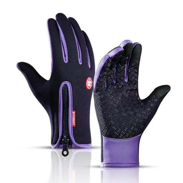 KOSTEN Winter Men's Gloves Warm Touchscreen Sport Fishing Splash-Proof Skiing Army Cycling Snowboard Nonslip Zipper Women Gloves-Upgrade Purple-XXL