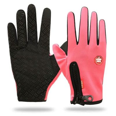 KOSTEN Winter Men's Gloves Warm Touchscreen Sport Fishing Splash-Proof Skiing Army Cycling Snowboard Nonslip Zipper Women Gloves-Ordinary Pink-XXL
