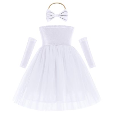 First Birthday Outfit Baby Girls, Toddler Velvet Dress Christmas Party Strapless Sleeveless Tulle Tutu Princess A-line Dress Kids Infant Wedding Guest Formal Pageant Winter Fall Dress White 4-5 Years