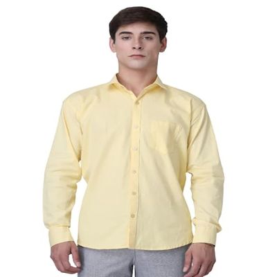 Men's Dress Shirts Solid Long Sleeve Stretch Wrinkle-Free Formal Shirt Business Casual Shirt (US, Alpha, X-Large, Regular, Regular) Lemon