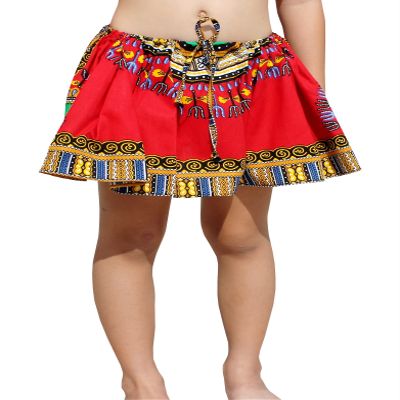 RaanPahMuang Mini Gypsy Childrens Africa Dashiki Art Pullsting Girls Dance Skirt, Light Red