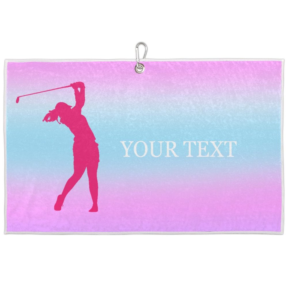 Custom Golf Towels for Women Personalized Golf Towel with Name Or Text for Golf Bags with Clip Golf Gift for Golf Fan, Funny Golf Lover Gift for Women Wife Mom Girlfriend - Rainbow Lightblue Gradient