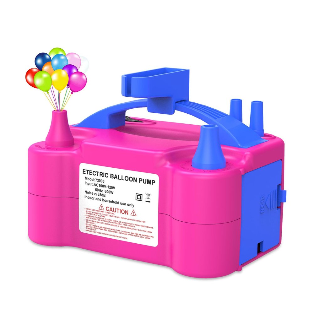 IDAODAN Electric Balloon Pump, Portable Electric Balloon Blower Machine Balloon Air Pump Dual Nozzle Rose Red 110V 600W Balloon Inflator for Party Decorations