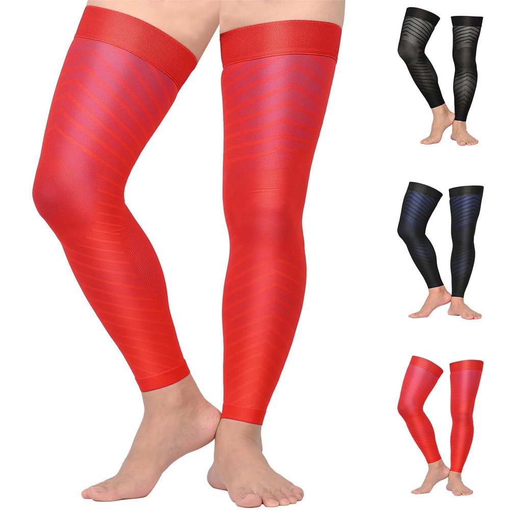 MGANG Full Leg Compression Sleeves for Men & Women, Thigh High 20-30mmHg Graduated Compression Stockings for Thigh Calf Knee Support, Pain, Swelling, Varicose Veins, Running, Sports, 1 Pair, Red XL