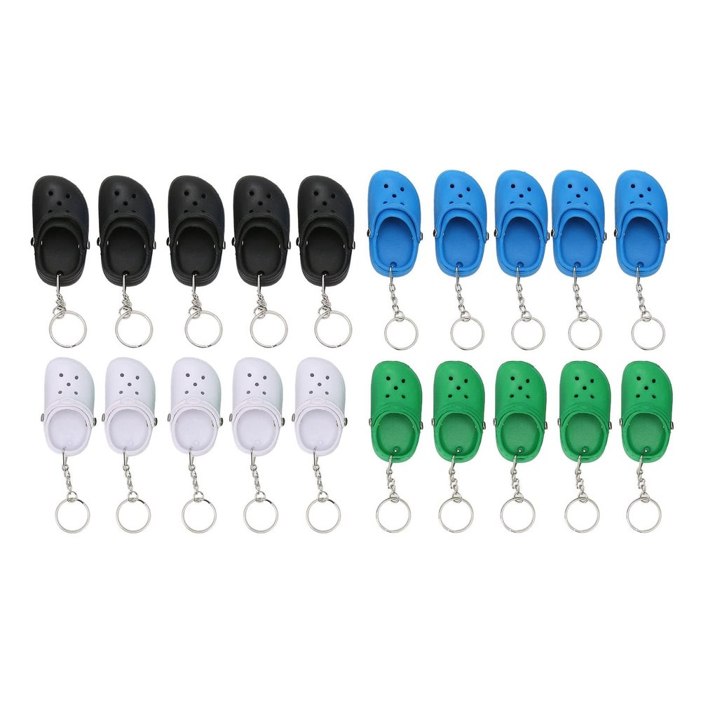 Cute Slipper Keyring 20 Pcs Cute Shoe Keychains, Silicone Beach Hole Sandals Key Ring 4 Colors Little Slipper Keychain, Mini Backpack Key Chains Key Ring for Kids Adults