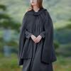 XUNRYAN Women's Cloak Hood Wool-Blend Cape Coat Winter Cardigans Plus Size Thick Coat Solid/Classic Scotland Plaid Jackets view 3