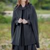 XUNRYAN Women's Cloak Hood Wool-Blend Cape Coat Winter Cardigans Plus Size Thick Coat Solid/Classic Scotland Plaid Jackets view 4