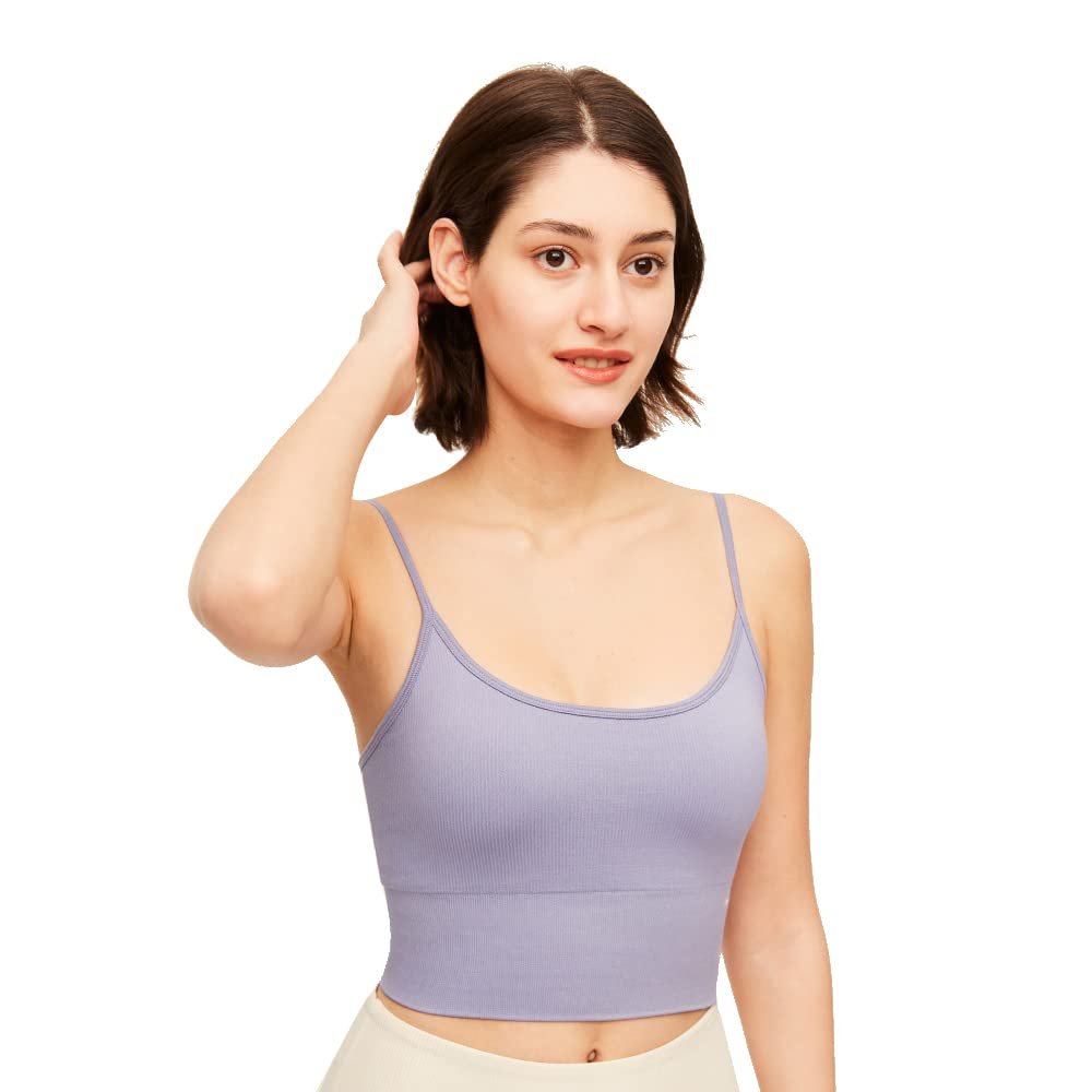 OHRAIN Women's Sleeveless Tank Top Crop UPF 50+ Fitting Scoop Neck Basic Cami Shirts Blue Medium