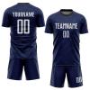 Cool Navy Blue Soccer Jerseys Sets for Men Teen Boys Customized Sports T-Shirts and Shorts Personalized Team Uniforms with Name Number Logo Printed for Unisex Women Youth Adults view 1