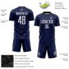 Cool Navy Blue Soccer Jerseys Sets for Men Teen Boys Customized Sports T-Shirts and Shorts Personalized Team Uniforms with Name Number Logo Printed for Unisex Women Youth Adults view 3