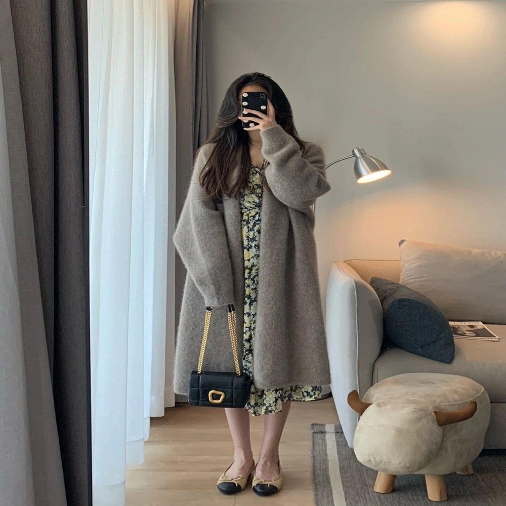 CYBELES Soft Sweater Jacket, Knitted Cardigan with Long Sleeves Mocha Color