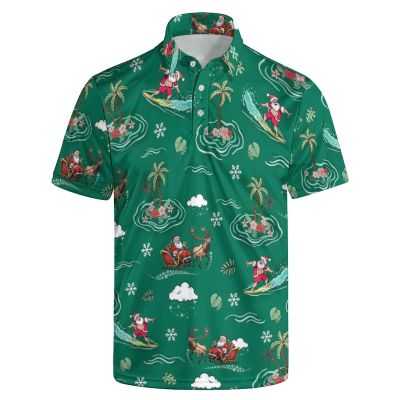 UOER Christmas Polo Shirts for Men Hawaiian Santa Claus Golf Polo Shirts Short Sleeve Performance Quick Dry Golf Shirts