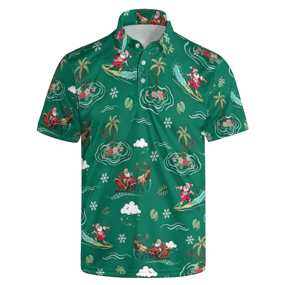 UOER Christmas Polo Shirts for Men Hawaiian Santa Claus Golf Polo Shirts Short Sleeve Performance Quick Dry Golf Shirts