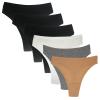 Amwounu High Waisted Cotton Thongs Underwear for Women Soft Black White Grey Nude Thong High Rise Panties Size XL Pack of 6 view 1