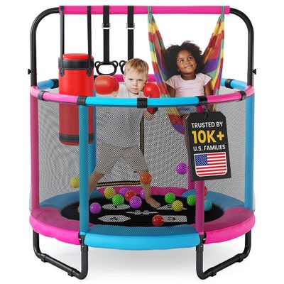 Happin 55 Trampoline for Kids with Safety Enclosure, Indoor & Outdoor Toddler Trampoline, Ultra Safe Design with Multi Activity Accessories, Perfect Toddler Gift for Boys & Girls Ages 18