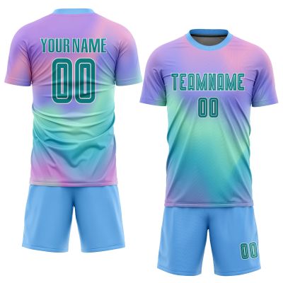 Personalized Colorful Soccer Jerseys Sets Team Uniform Customized Round Neck Soccer T-Shirts and Shorts Casual Outfit with Name Number Logo Printed for Men/Women/Youth Boys Girls