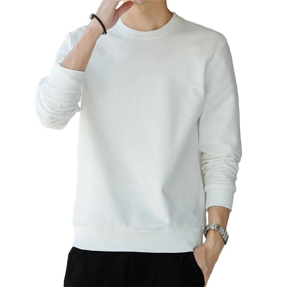 Maiyifu-GJ Men's Fleece Crewneck Sweatshirt Thick Loose Fit Soft Basic Pullover Lightweight Soft Lounging Casual Sweatshirts (5X-Large,White)