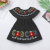 Mexican Fiesta Dress for Girls - Cinco de Mayo Traditional Off-Shoulder Floral Embroidered Sleeveless Dress - Toddler Kids Vestido Tipico Mexicano Black 12-18 Months view 2