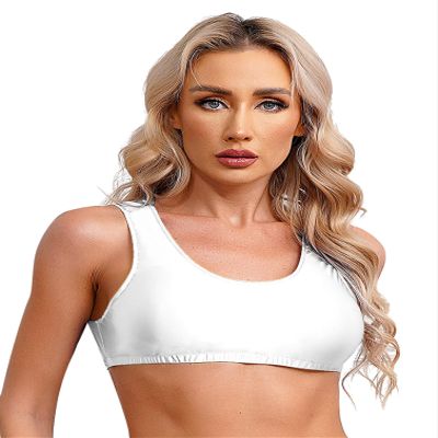 Manyakai Women's Sleeveless Crop Top Round Neck Slim Fit Tank Cami Shirts Yoga Dance Sport Bra Tops White Medium