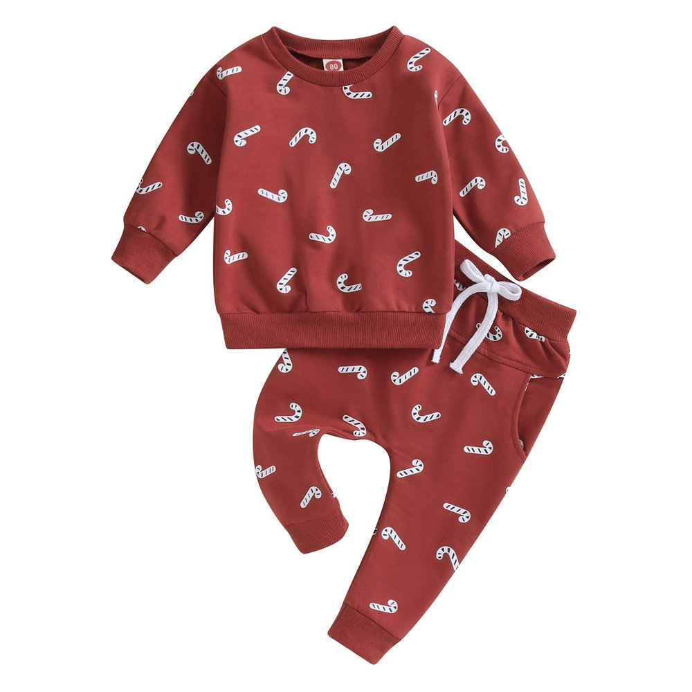 Hnyenmcko Baby Boy Christmas Outfit Long Sleeve Letter Print Crewneck Sweatshirt + Pants Winter Toddler Christmas Clothes (E-Red, 3-6 Months)