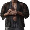 Openwork Mesh Tops for Men Half Sleeve Kimono Shirt Open Front Fishnet Cardigan Tshirt for Disco Party Night-Out Club Rave Holiday view 1