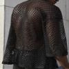Openwork Mesh Tops for Men Half Sleeve Kimono Shirt Open Front Fishnet Cardigan Tshirt for Disco Party Night-Out Club Rave Holiday view 3